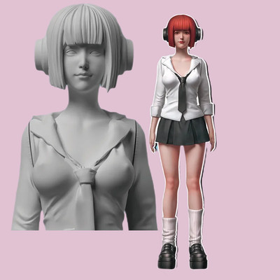 1/35 1/14 Resin Model Kit Modern Asian Beautiful Girl Schoolgirl Listens to Musi