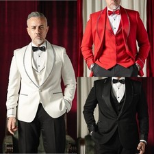 Luxury Men Suits 3pcs Sets Regular Fit Wedding Tuxedos Beading Jacket Vest Pants