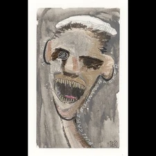 Original Art Painting by Outsider Artist rek - "Bull Cake..." Signed - COA