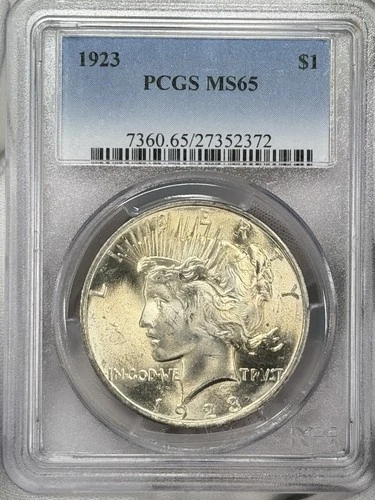 1923-P $1 Peace Silver Dollar PCGS MS65 90% Silver Philadelphia US Coin