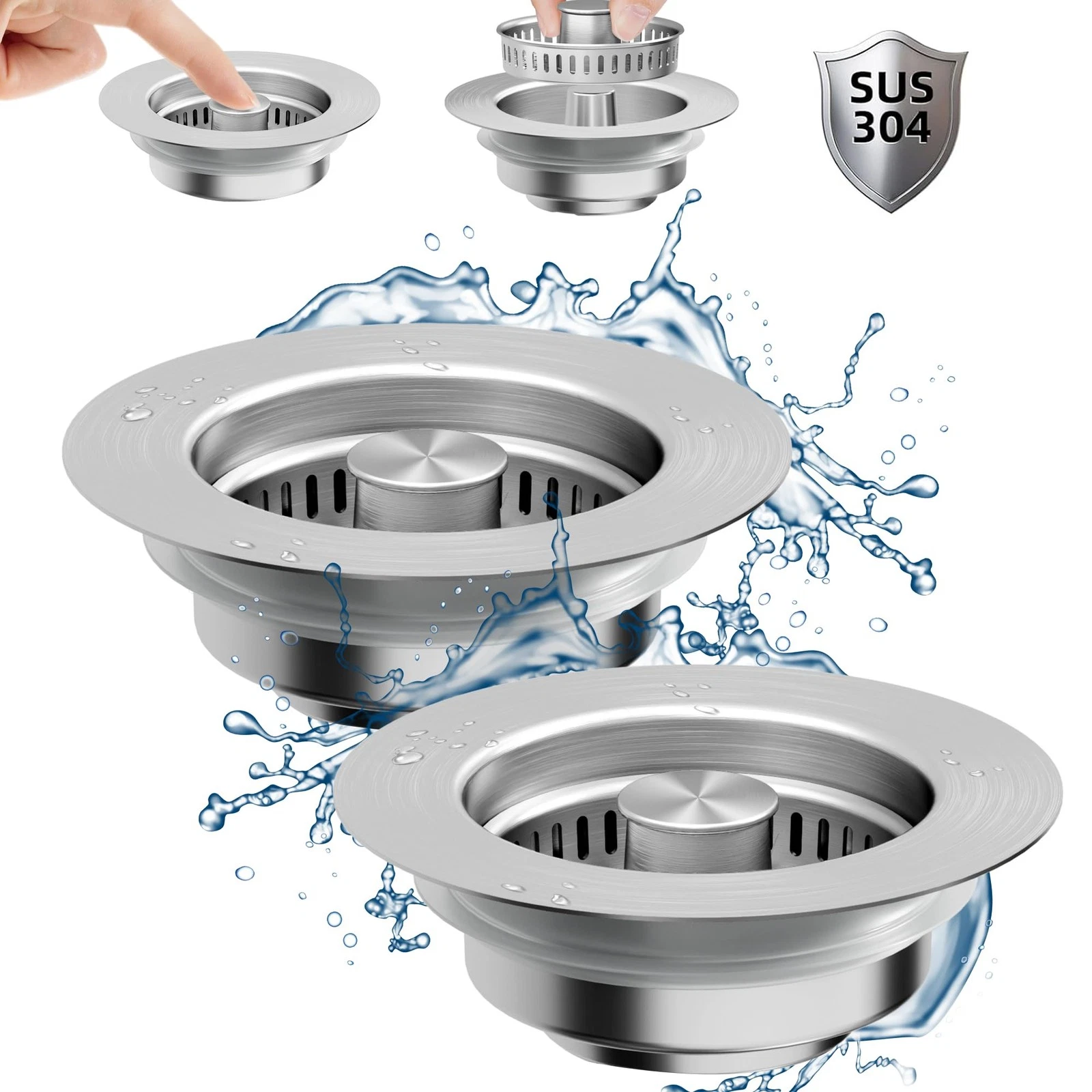 Stainless Steel Kitchen Sink Strainer 2-Pack - Anti-Clog Basket & Odor Filter
Opens in a new window
