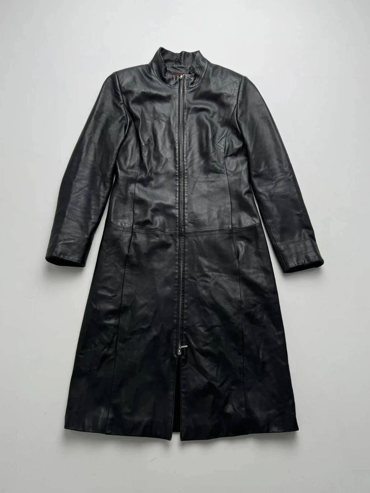 Vintage Long Leather Jacket On Zipper Women's Size M