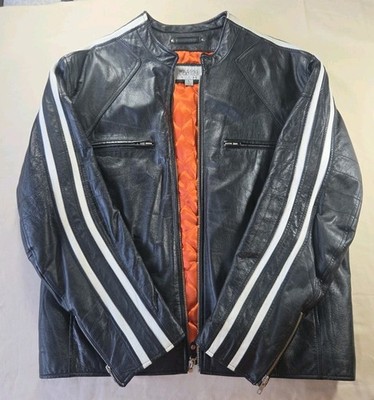 VNTG Wilsons Leather M. Julian Cafe Racer Men's Striped Motorcycle Jacket  Sz L 