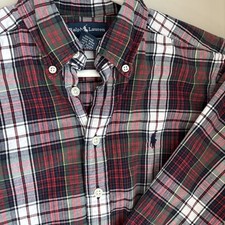 Polo Ralph Lauren Boy Youth S 8/10 Red Black Plaid Long Sleeve Button Down Shirt