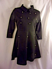 Chic NYC Little Black Dress Pearl Detail Schoolgirl Style Collared Small Y2K