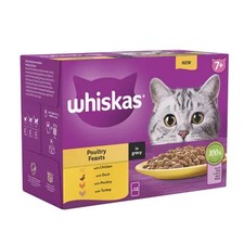 48 x 85g Whiskas 7+ Poultry Feasts Mixed Senior Wet Cat Food Pouches in Gravy 7.31 per kilo