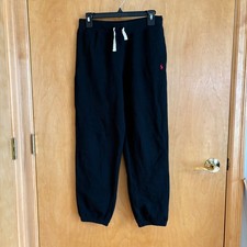Polo Ralph Lauren Kids Black Jogger Sweatpants Big Pony Logo Size L 14 16