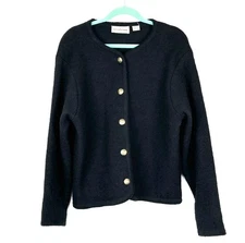 Vtg The Eagle’s Eye Blk Worsted Wool Gold Button Cardigan Jacket Minimalist L