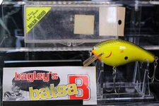 IN BOX  - Bagley's "BALSA B"#BB3-09. Black on Chartreuse colored Wood Lure RARE
