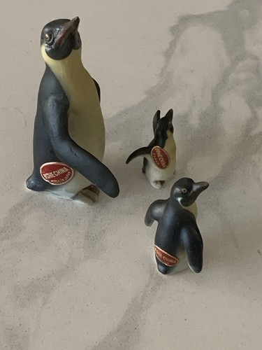 Vintage Miniature Bone China Animal Family Penguin Figurines Set of 3 Japan