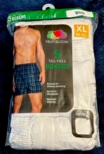5 White XL 40-42 Inch Boxers Fruit Of The Loom EG 102-107 CM Tag Free Relax Fit