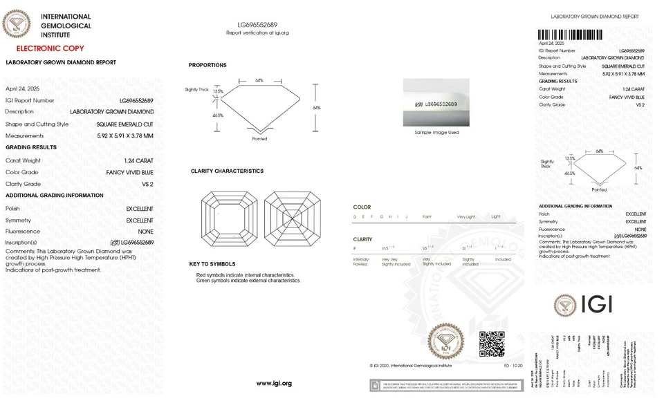 Asscher 1.24 Carat Fancy Vivid  Blue CVD  VS2 IGI Loose Lab Grown Diamond - Image 2 of 3