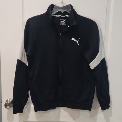 PUMA Men's Track Jacket Black White Full-Zip Colorblock Stand-Up Collar Size M