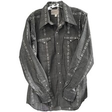 Vtg 80s Rockmount Ranch Wear Tru-West Pearl Snaps Charcoal Silver Striped L/XL