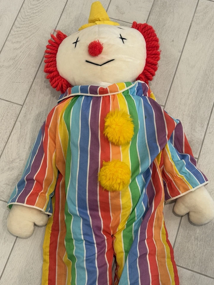VTG Eden Toys Clown OBO Plush w Hat & Rainbow Striped Suit 80’s 45” JUMBO RARE - Image 3 of 4