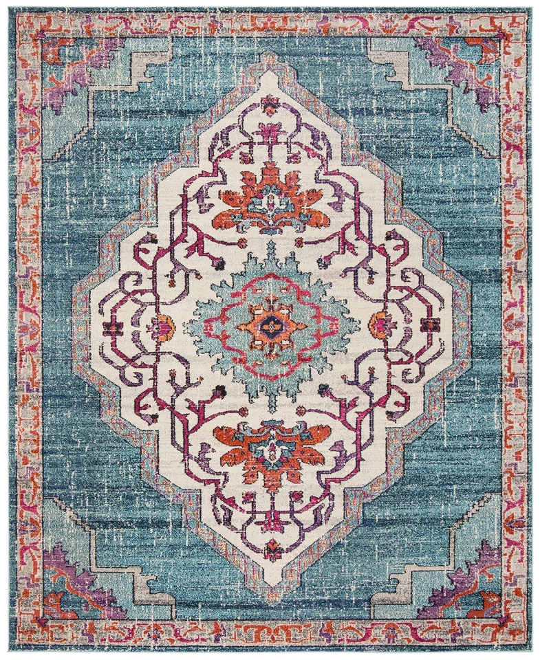 Tapete de Área Coleção Monaco - 8' x 10', Azul e Multi, Boho Chic Medallion Dist... - Imagem 3 de 4