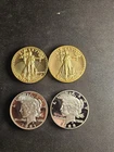 gold eagle and silver peace dollar high relief coins