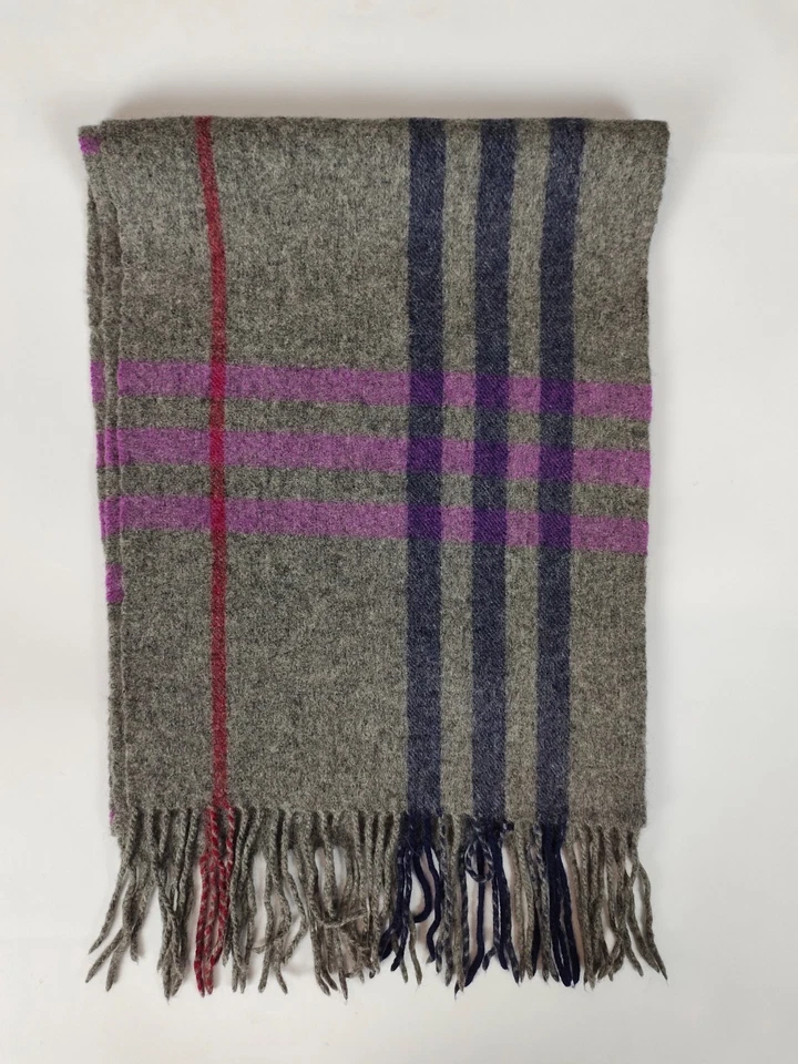 Burberry genuine vintage Giant check Grey 100% Lambswool winter Scarf Scarves — 第 2/4 张图片