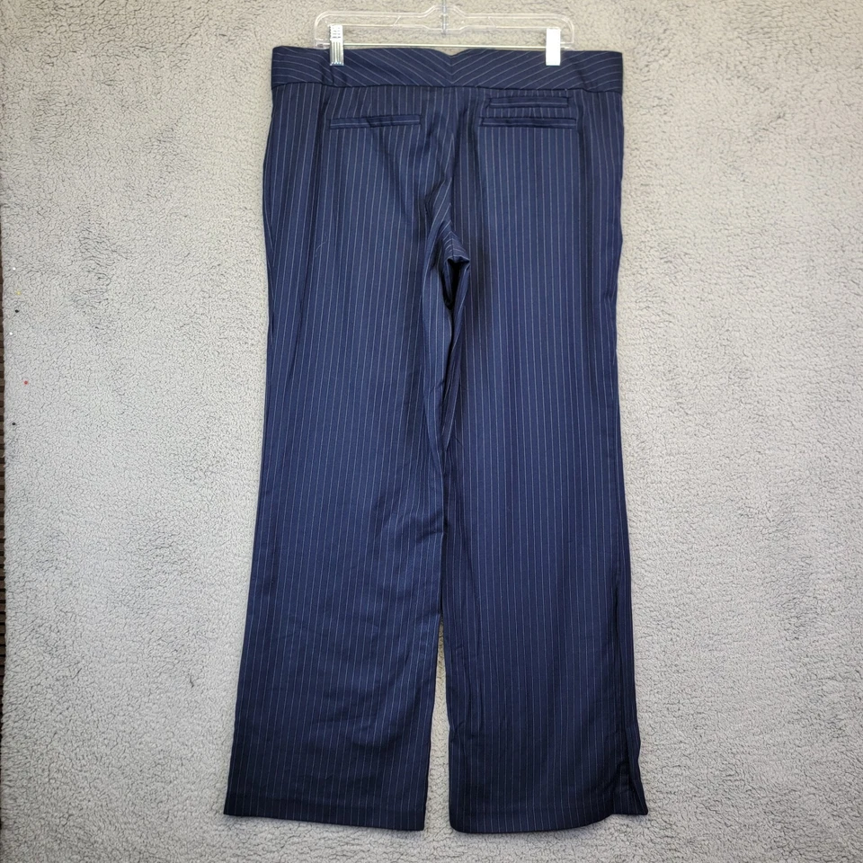 Merona Chino Pants Womens 14 Navy Blue Pinstripe Wide Leg Business Career Preppy - Image 2 of 4