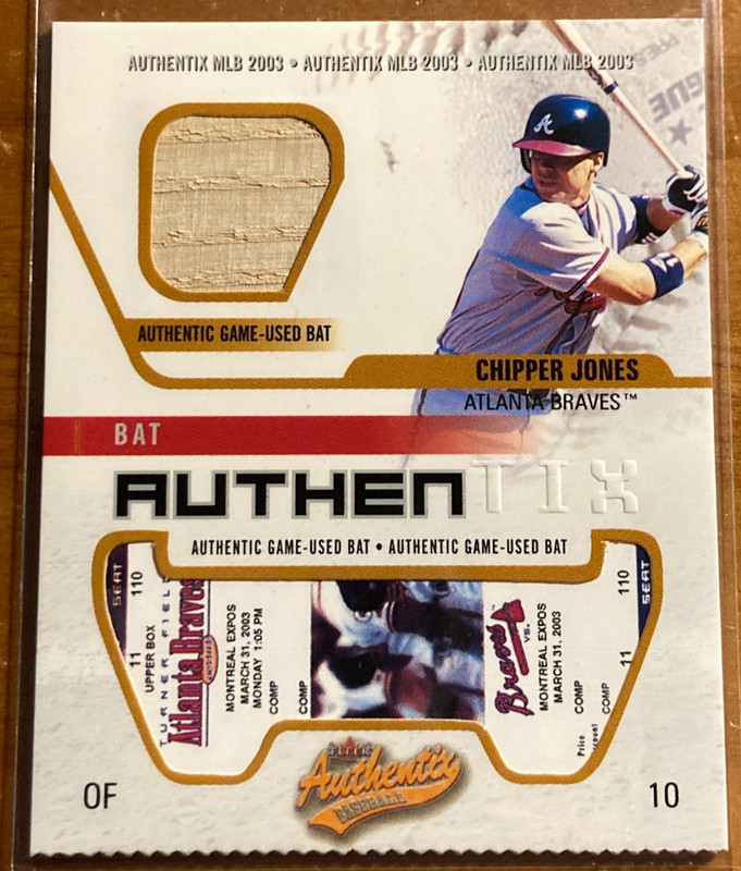 2003 Fleer Authentix Chipper Jones Game-Used Bat Relic #BA-CJ Braves