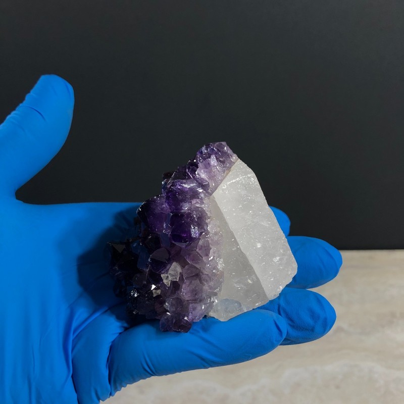 Amethyst on Calcite Crystal Cluster Mineral Specimen ZWF-6