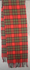 Women's 100 CASHMERE Scarf Red Check Plaid Tartan Made In SCOTLAND 11" W x 31"L