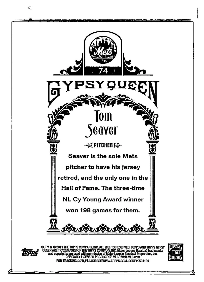 2011 Topps Gypsy Queen #74 Tom Seaver New York Mets - Image 2 of 2