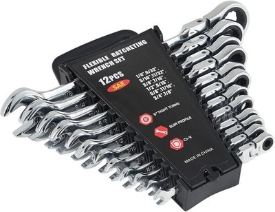 12PCS Metric Ratcheting Wrench Set Combination 1/4''-7/8'' 12 Point Flex Head
