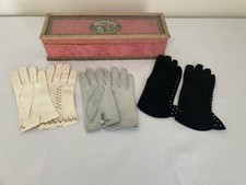 Vtg Glove Box  3 Pairs 1960  s Gloves Crescendoe Lanolav  Elvette