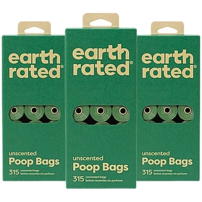 3 x Earth Rated Dog Puppy Poo Bags Poop Waste 21 Refill Roll Unscented 315 bags