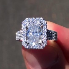 2.50Ct Radiant Cut Moissanite Bridal Halo Engagement Ring 14K White Gold Plated