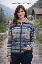 VTG Y2K 90s Tiara International Fair Isle Zip Cardigan Icelandic Knit Sz M