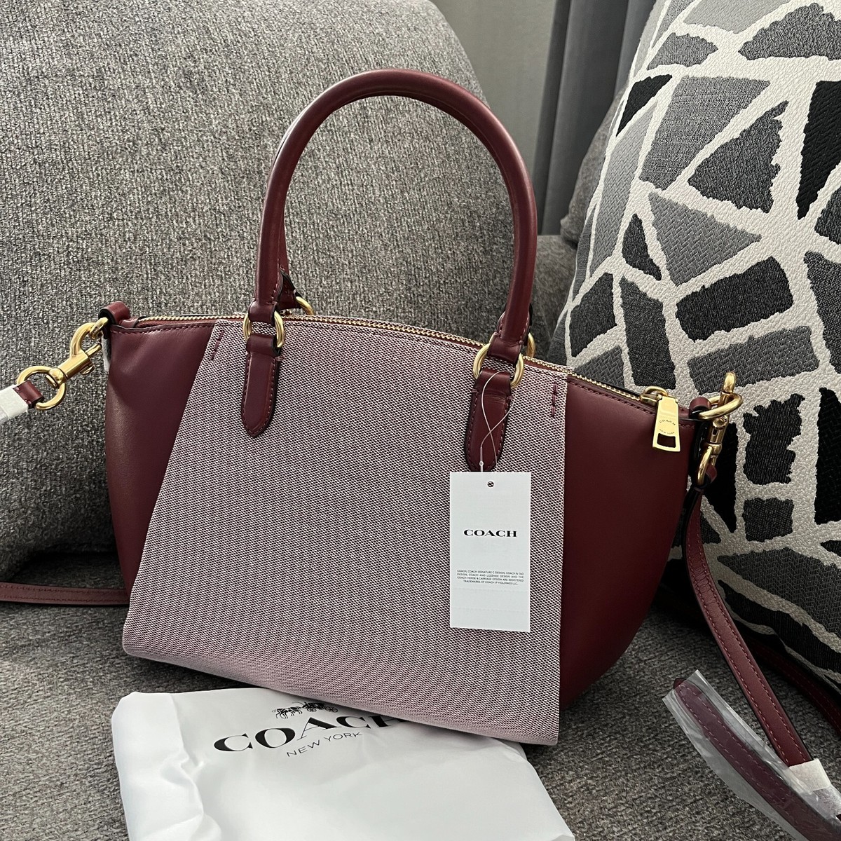 NWT Coach Elise Badge Jacquard Satchel Crossbody Bag In Wine NWT Coach Elise Badge Jacquard Satchel Crossbody Bag In Wine