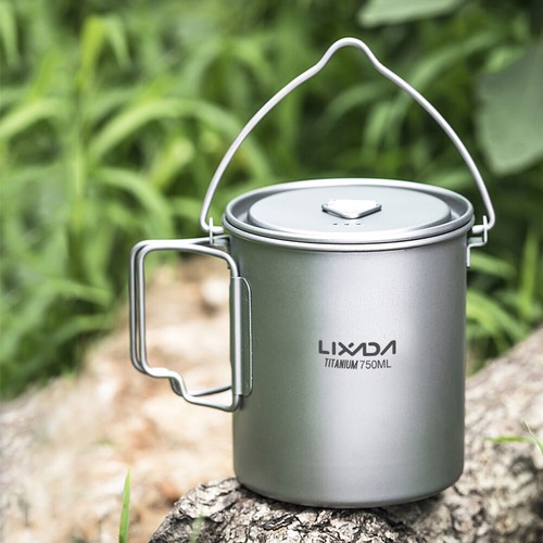 Lixada 750ml Titanium Pot Water Mug Cup with Lid Foldable Handle Outdoor Camping - Picture 6 of 10