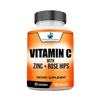 Vitamin C 2000mg, Zinc 40mg, Rose Hips 50mg Per Serving, 60 capsules