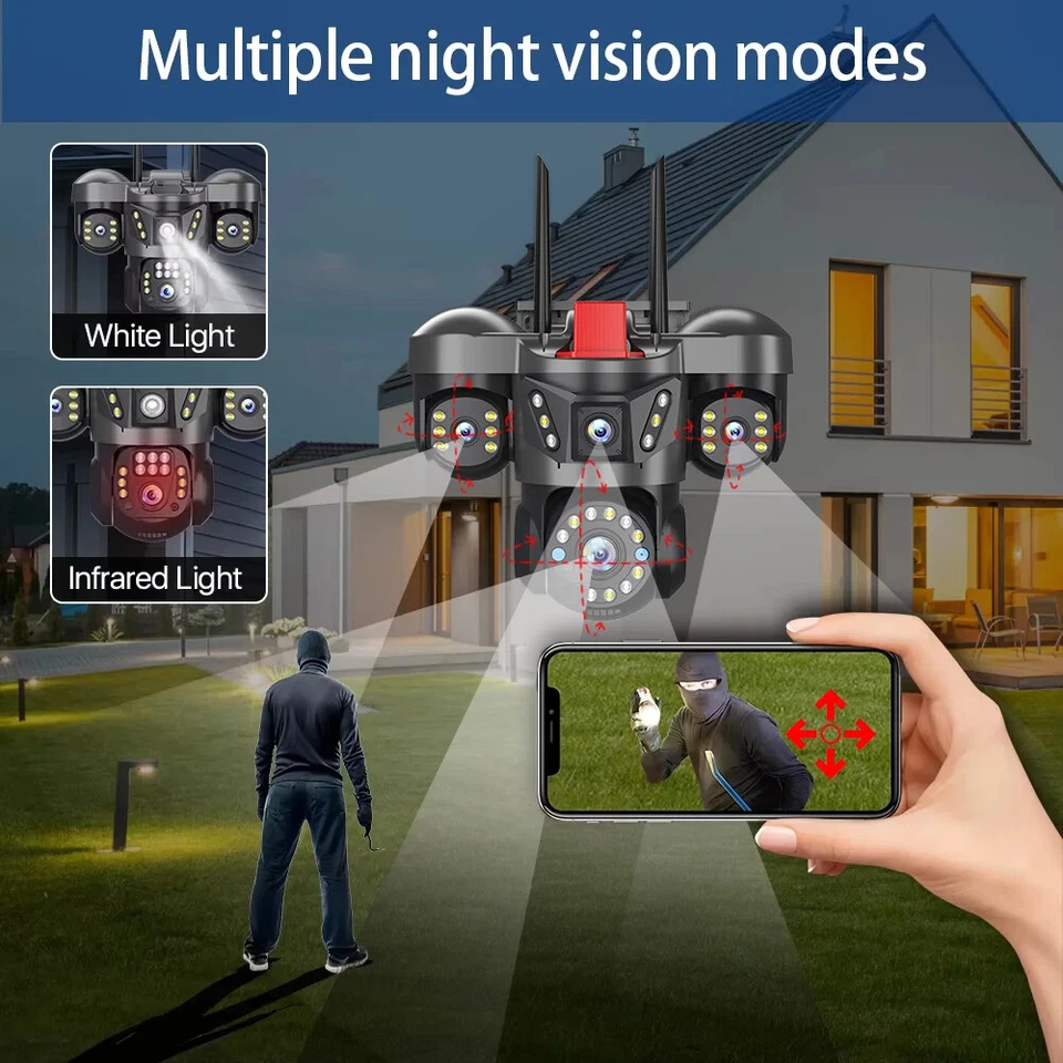 5MP WiFi Camera UHD IPC Outdoor 4 Lens Four Screens PTZ Camera Security Cam CCTV - Image 2 of 4
