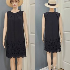 TAHARI Black  Dress With Floral Cut Out Embroidered Bottom Sleeveless Zipper  2