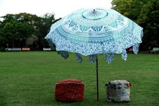 Indian Garden Summers Umbrella Cotton Hand Block Print Outdoor Sun Shade Parasol