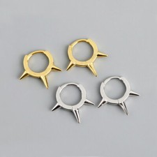 Sterling Silver Spikes Punk Biker Huggie Hoop Earrings A1256