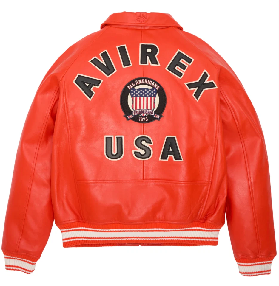 Chaqueta para Hombres AVIREX 100% Cuero de Cordero Real Chaqueta de Aviador Americano Bombardero Foto 4 de 4