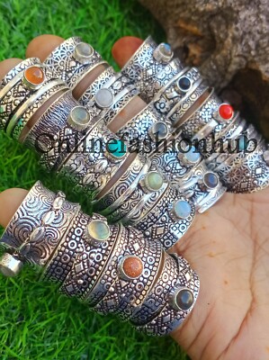 Christmas Mix Gemstone Spinning Spinner Meditation Rings Lot 925 Silver Plated