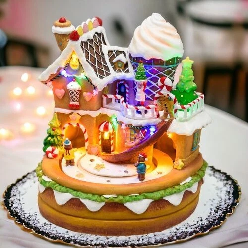 Lotti Casa di Marzapane Ginger Bread House H21cm 2 Movimento Rotante Musica LED