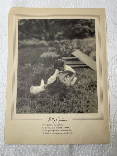 1934 MOTHER GOOSE Nursery Rhyme PAGE for Framing POLLY PUT THE KETTLE ON/POLLY G