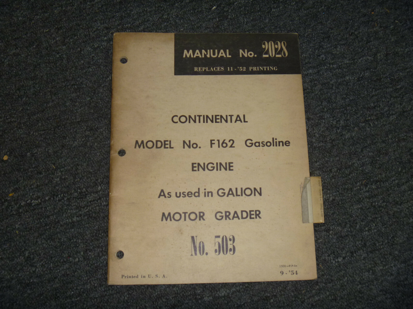 Continental F162 Engine Motor Grader Operator Maintenance Service Parts