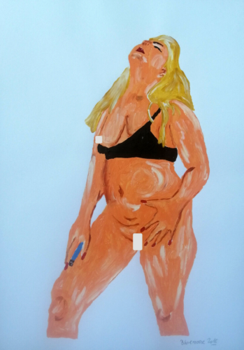 Quadro erotico nudo Mooseart unico acrilico su carta circa 21x30 cm originale - Foto 1 di 6