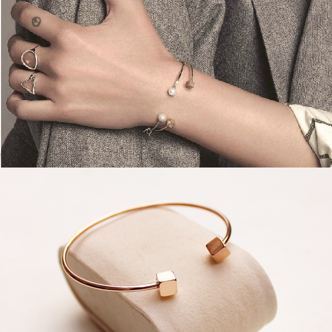 Women's 18K Rose Gold Filled 6mm Cube Fashion Bangle Bracelet Stunning Gift