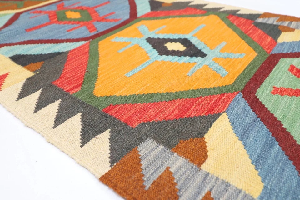 7 ft Hallway Tribal Runner Sumak Kilim Afghan Hand Knotted Wool Kilim - Image 3 of 4