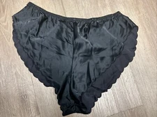Vintage Satin Panties Black High Waist Bikini Cut Scallop Edge Pembrooke L