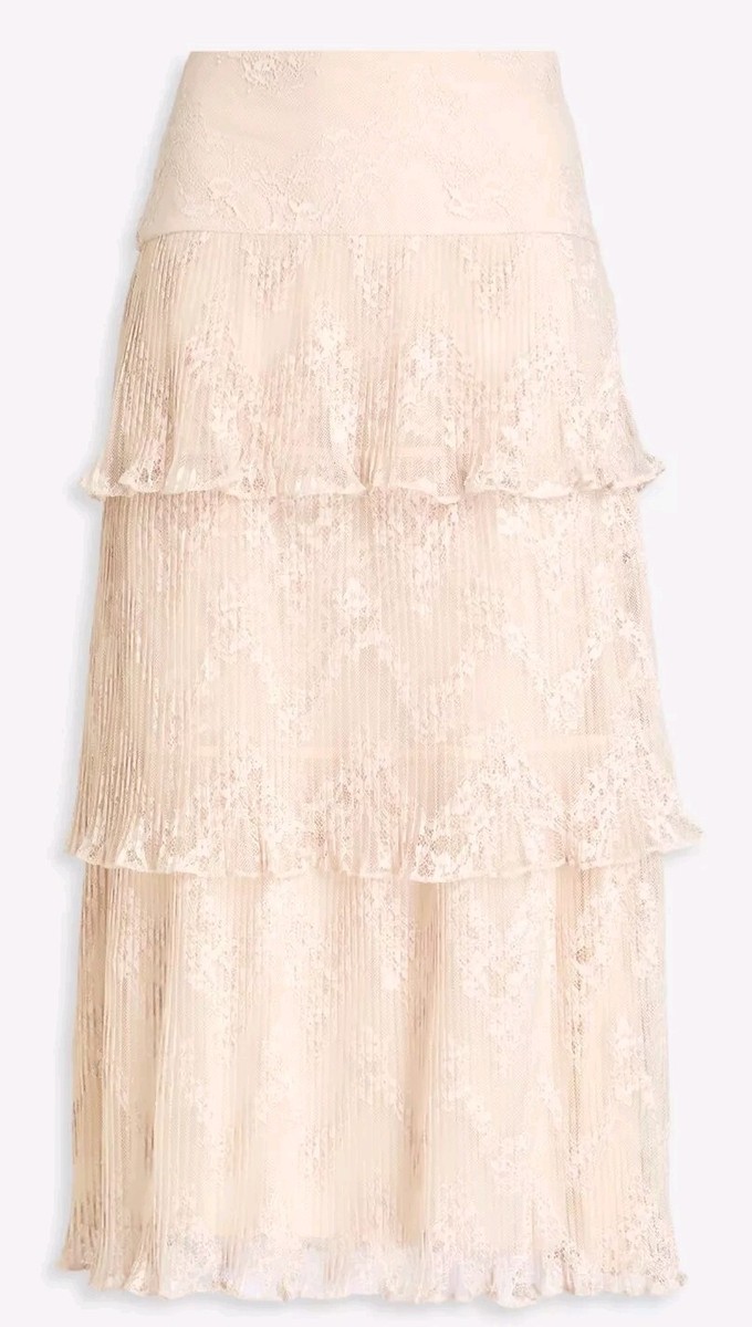 スカート Zimmermann Ivory Maxi Skirt Zimmermann Pleated Tiered Lace Midi Skirt Ivory Size AU 3
