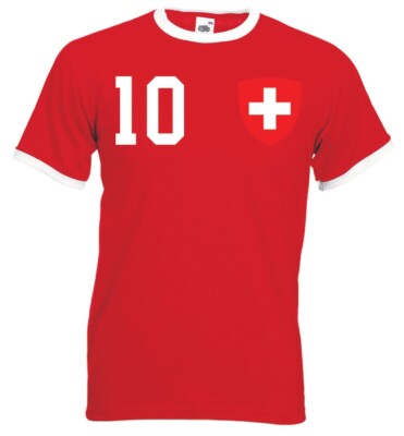 Youth Designz Herren T-Shirt Schweiz mit WUNSCHNAME + NUMMER Trikot EM WM Logo